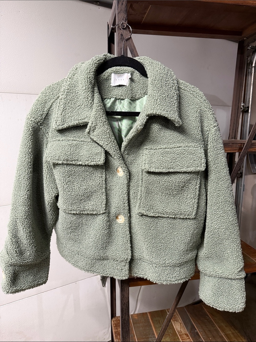 Lush Light Sage Green Sherpa Jacket